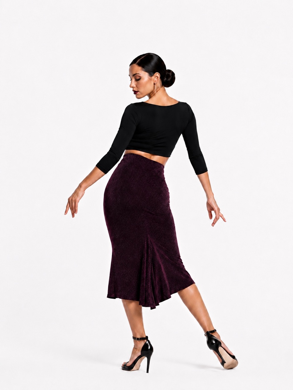 High Waist Burgundy Lurex Argentine Tango Dance Skirt | Milonga | M